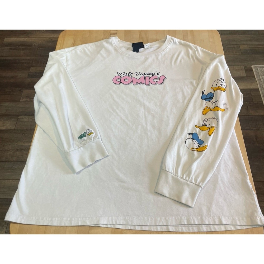 H&M Disney Comics Donald Duck white long sleeve Graphic TShirt L Oversized Adult
